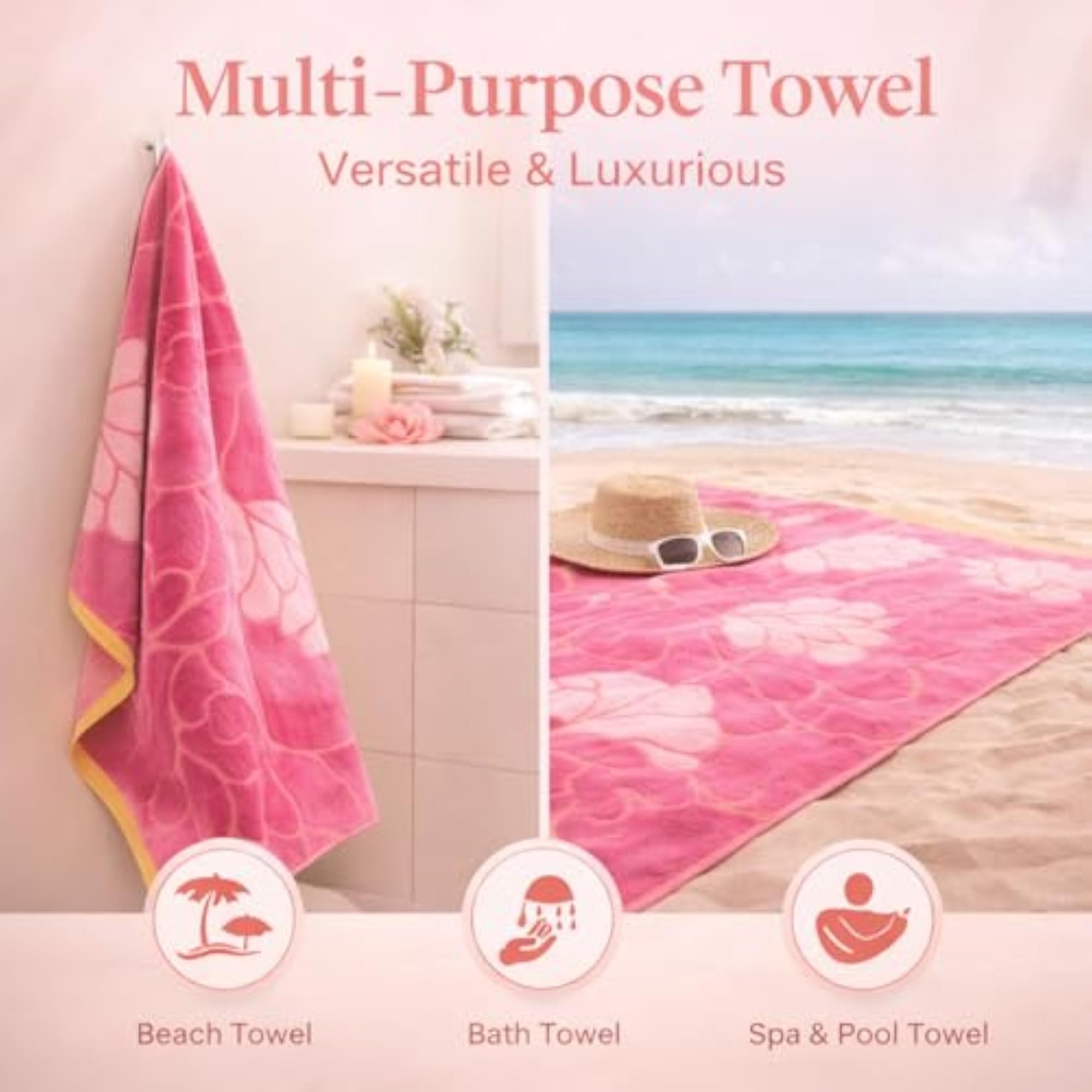 Premium 100% Cotton Velour Bath Towel, Soft & Highly Absorbent