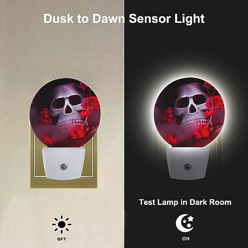 Image of Red Plug-in Nightlight Spider Skull Decorative Night Light Auto Sensor Energy Efficient Dusk to Dawn LED Lighting Home Decor
