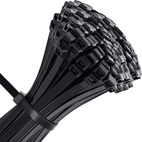 Pack of 100 8 Inch Black Cable Zip Ties. Heavy Duty Wire Ties with 100 LB Tensile Strength. Made with Premium Quality Nylon, 0.3 Inch Width, Multi-Purpose for Indoor and Outdoor Use. UV Resistant.