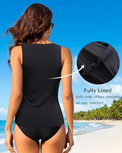 Image of Daci Tankini Tops for Women High Neck Swim Top Tummy Control Bathing Suit Top Modest Swim Tank Top No Bottom