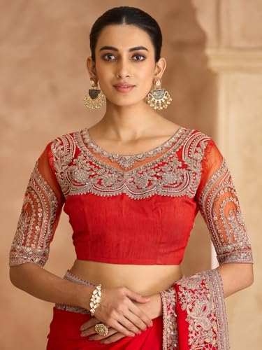 Image of AKHILAM Women's Satin Sequence Embroidery Saree With Unstitched Blouse Piece(SNDLWOD1601 TFH Parent)