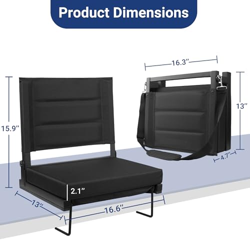 Maeytau Stadium Seats for Bleachers with Back Support, Portable Bleacher Seats with Thick Padded Cushion and Shoulder Strap, Wide Stadium Seat Chair Includes Hooks, Cup Holder and Side Pocket