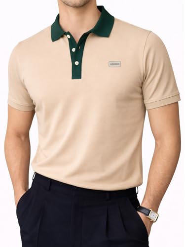 Image of Veirdo Men's Polo T-Shirt Regular Fit, Half Sleeve Contrast Collar Tee, Solid Color Summer Wear, Comfortable Travel, Casual & Office Styling (Sizes S-2XL)