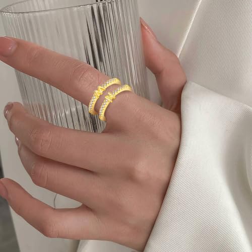 Bague lettre M argent empilable bague initiale dorée alphabet taille 6 7 8 - 5