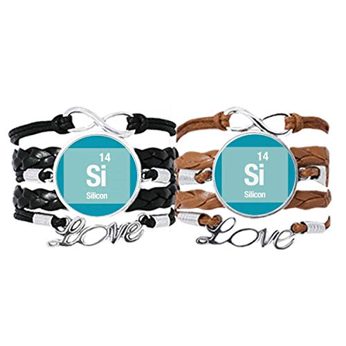 Pulsera Pareja de Cuerdas de Cuero con diseño de Silicio Elemento químico Ciencia DIYthinker