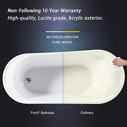 FerdY Langkawi 59"Acrylic Freestanding bathtub, F-02568T White Modern Stand Alone bathtub Soaking Bathtub, Easy to Install, cUPC Certified, Drain & Overflow Assembly Included
