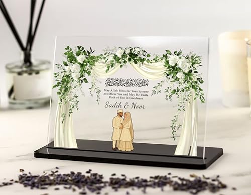 Image of DECOCRU Customized Nikah Plaque for Muslim Couple | Custom Islamic Acrylic Gift with Arabic Calligraphy | Personalized Wedding Gift, Walima, or Anniversary Decor (8x6 Inch)