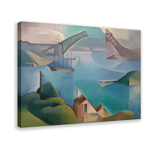 Art cubiste Dorrit Black The Bridge, tableau d'architecture urbaine pour décoration intérieure