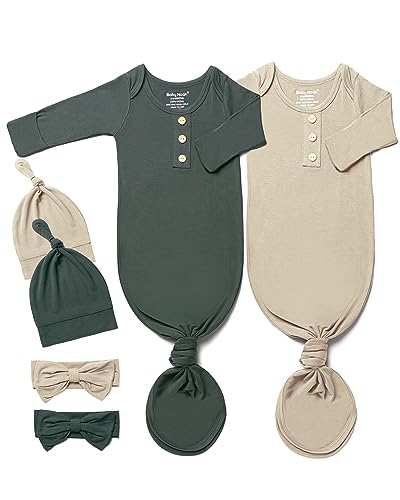Image of Baby Noah Newborn Knotted Gown Set with Hat and Headband - Buttery Soft Tie Bottom Gown for Baby's Sweet Dreams (2 Packs)