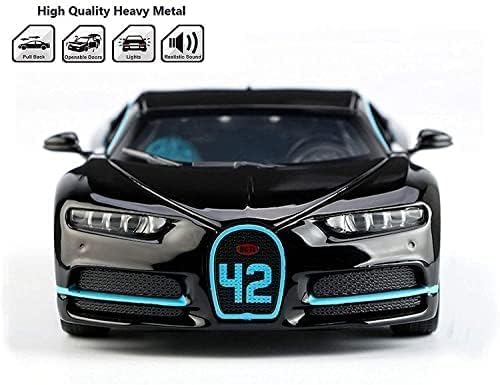 Image of 1:32 Scale Bugatti Chiron Die-Cast Metal Car with Sport car Openable Doors Light and Sound,Pull Back Function Indoor Outdoor Toy for Kids. (Black)
