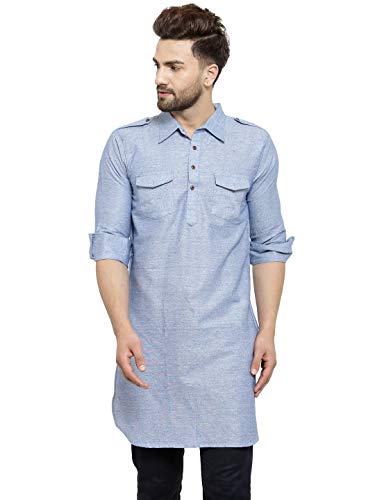 Image of Enchanted Drapes Light Blue Cotton Men's Pathani Kurta(XS to 7XL)