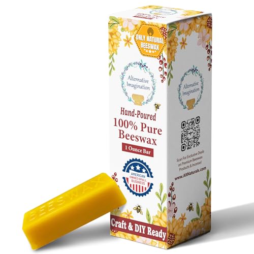 Alternative Imagination Pure Beeswax Bar - 1 oz Hand-Poured Block of Natural Golden Wax - Sustainably Sourced, Chemical-Free, Non-Toxic, Sweet Honey Aroma for DIY, Candles, Balms, Wood Polish & More
