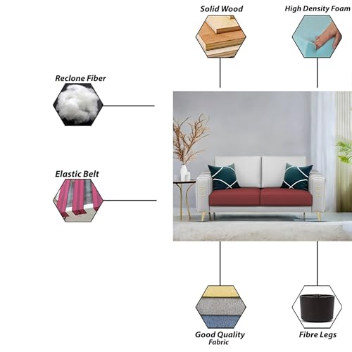 Image of Casaliving Falco 2 Seater Sofa Set for Living Room (Maroon Grey Fabric) Premium Fabric Sofa