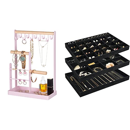Procase Jewelry Stand Necklace Holder Bundle With Set Of 3 Stackable Jewelry Trays #TOP6