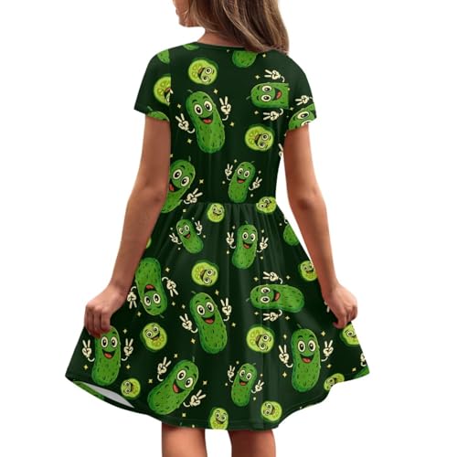 Girls Short Sleeve Dresses Summer Twirly Skater Dress with Pockets for 2-14 Years Old3