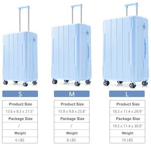 Luggage Sets 3 Piece, Hardshell Luggage, Carry On Luggage Set with TSA Lock, Luggage Sets with Spinner Wheels, Suitcases with Wheels, Luggage Set for Women, (20" 24" 28"), (Sky Blue)3