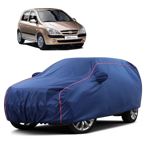 Image of Sulfar 100% Water Resistant Car Body Cover Compatible with Mirror for Hyundai Getz Prime (Triple Stitched, Full Bottom Elastic, Blue Taffeta with Red Piping)