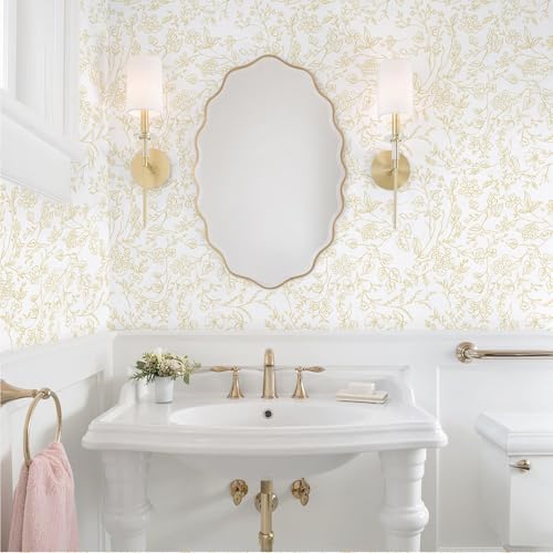 Timeet Selbstklebende Tapete Weiß und Gold Blumen Klebefolie Botanischer Möbelfolie Selbstklebend Textur Möbelaufkleber Wasserfest Vinyl… – Ansicht 3
