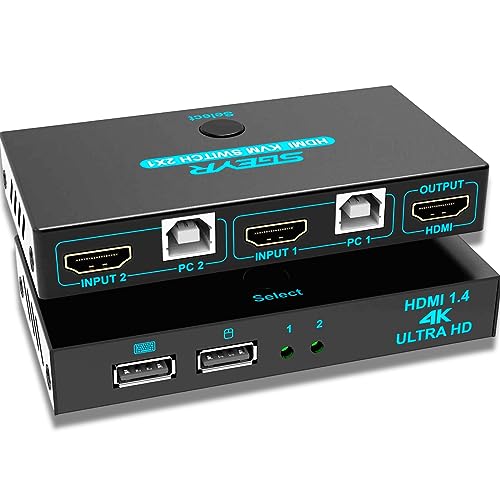 SGEYR Engánchate 2 PC a 1 pantalla, Multitoma Hdmi para TV, KVM Displayport Switch, Enchufe múltiple Hdmi 4K, conmutador KVM Displayport, doble Hdmi PC de doble pantalla, para Xbox, proyectores, DVD,