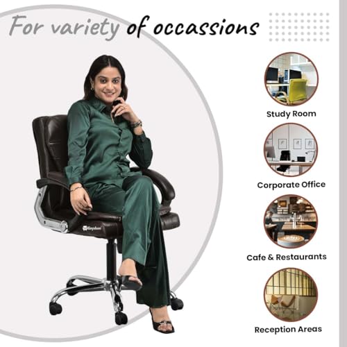 Image of Comfortable Ergonomic Revolving Medium Back Office /Home Study Revolving Chair Leatherette Chair (1, Coffee, Standard)