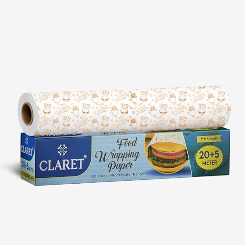 Image of Claret Eco-Friendly Food Wrapping Paper | 20+5 Meter | Keeps Food Fresh | Butter Paper Roll For Tiffin Roti Snacks | Non-Stick & Safe For Kitchen Use (Pack Of 1)