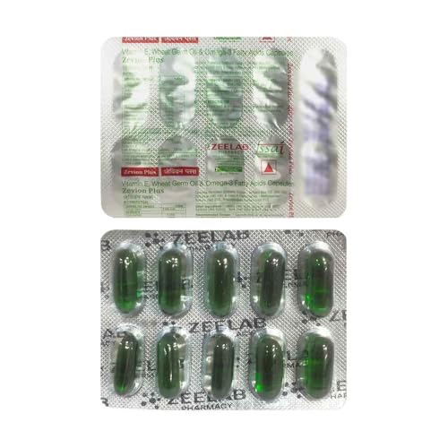 Image of Zevion Plus Vitamin E Capsule with Omega 3 Fatty Acids & Wheat Germ Oil - Antioxidant Skin Supplement, Omega 3 Capsule for Heart, Skin & Immunity (10 Softgel Capsules)