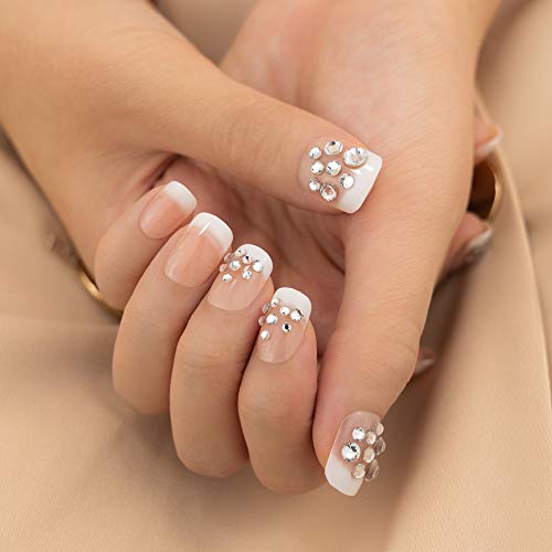 MUSE & Co Dazzling Rhinestone Stick On Nails, White Nails with Glitter Nails and Rhinestones "French Sparkle", Luxurious