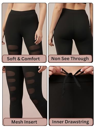 Image of BLINKIN Women's Sports Tights & Leggings with Mesh Insert : Ideal Gym Wear for Woman Active Wear, Yoga & Fitness - The Ultimate Gym Pants for Women Workout (5001)