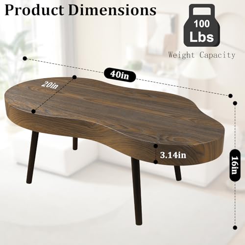 Image of Small Irregular Coffee Table Thick Top Cloud Table for Living Room Modern Industrial Coffee Table Wooden Funky Coffee Tables for Small Space Home Office Easy Assembly Rustic Brown