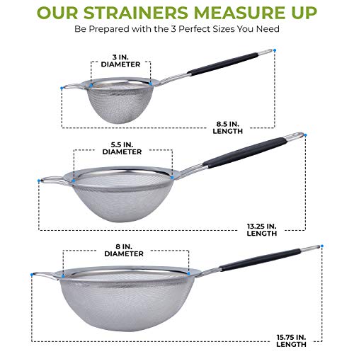 LiveFresh Food Strainer Set - Premium Fine Stainless Steel Fine Mesh Set of Strainers, Colanders and Sifters Crafted for Quinoa and More with Comfortable Non Slip Handles - Set of 3 by LiveFresh - Image 3
