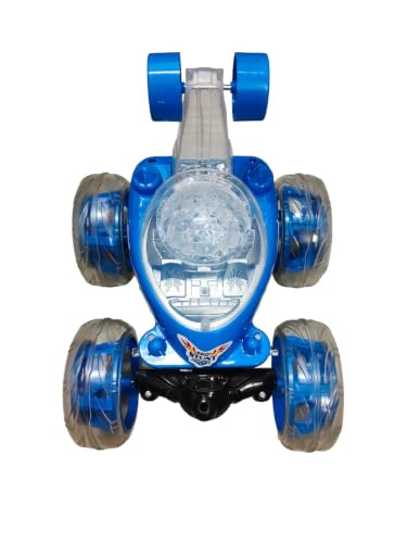 Image of Rechargeable 360 RC Stunt Car for Kids | Double-Sided High-Speed Remote Control Car with LED Lights | Rechargeable Battery Type C Charging (Blue)