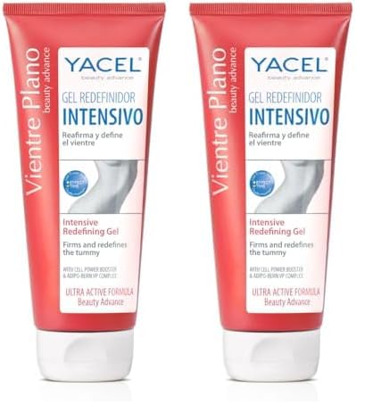 Yacel Vientre Plano, Gel Reductor Intensivo, Especial Quema Grasas de Abdomen, Alisa y Define El Vientre, Apto en Periodo de Lactancia, Rojo, 200 Mililitros (Paquete de 2)