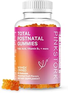 Pink Stork Total Postnatal Vitamin Gummies with Folate, Vitamin B12 and B6 to Aid in Lactation Support and Postpartum Recovery, Postpartum Essentials - 60 Gummies