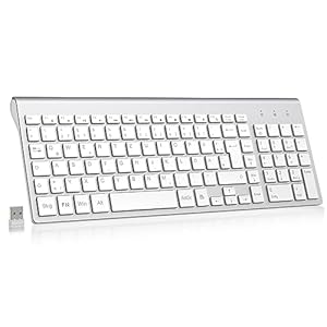 cimetech Tastatur Kabellos Ergonomische Kabellose Tastatur Flache Tasten 2, 4 GHz Wireless Keyboard Funktastatur QWERTZ Layout 10m Reichweite Kompatibel mit PC, Desktop, Notebook, Laptop (Slim_Silber)