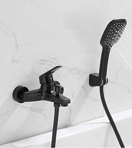 Robinet de baignoire avec pomme de douche noir mat mitigeur mural unique - 5