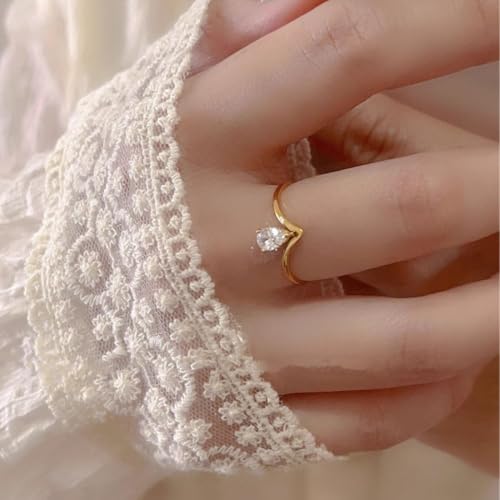 Image of Aaishwarya 18K Gold Plated Waterproof Anti-Tarnish V-Shaped Zircon Ring for Women | Size: 6 /7 /8 | Fashionable, Dainty & Minimal Jewelry | Elegant Gift for Girls & Her