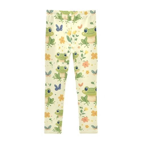 Boccsty Frogs Pastel Yellow Hearts Girls Leggings Kids Yoga Pants Dance Active Tights 4T2