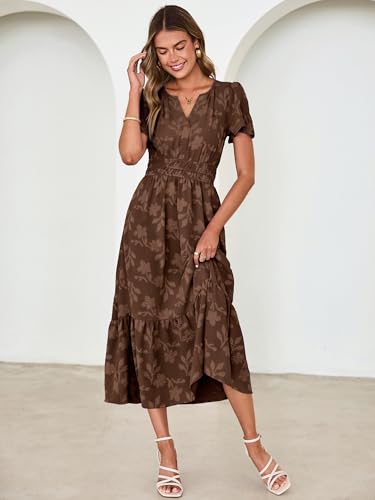 Image of Simplee Womens Summer Boho Maxi Dress Semi Formal Wedding Guest Short Sleeve V Neck Empire Waist Floral Long Dresses