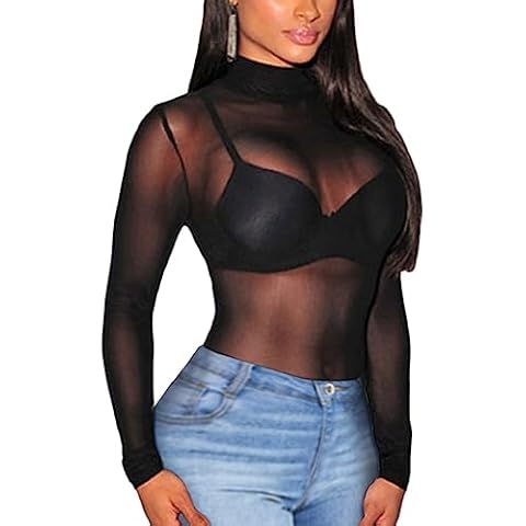 UEOIOW Sheer Mesh Long Sleeve Top Cover