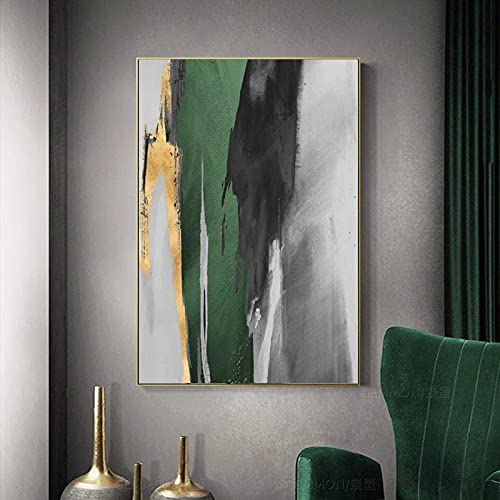 Peinture abstraite moderne feuille d'or verte : affiche sur toile premium encadrée