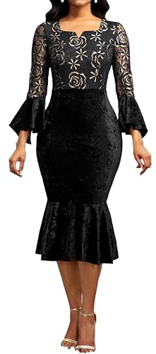 Image of Midi Lace Dress for Women Bodycon Dress Church Cocktail Party Clothes