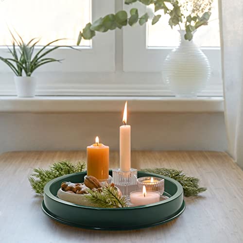 Frtim 11.4 Inches Round Decorative Serving Tray, Green Decorative Tray Candle Tray For Coffee Dining Table Modern Farmhouse Kitchen Countertop Centerpiece Home Decoration #TOP3