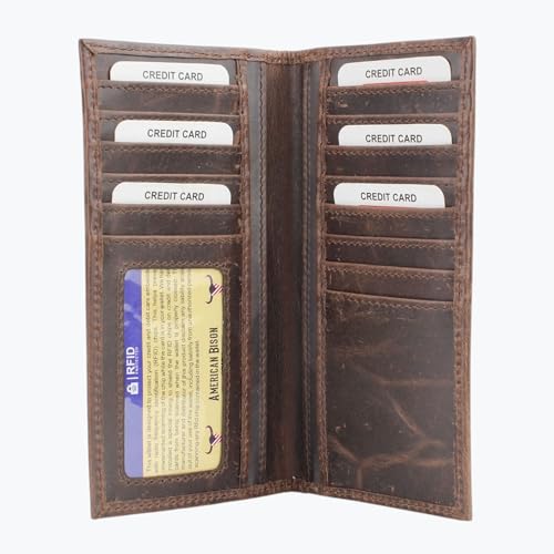 American Bison Oil Pull Up Leather Rodeo Wallet – Tooled Western Design, Durable & Stylish (Brown)4