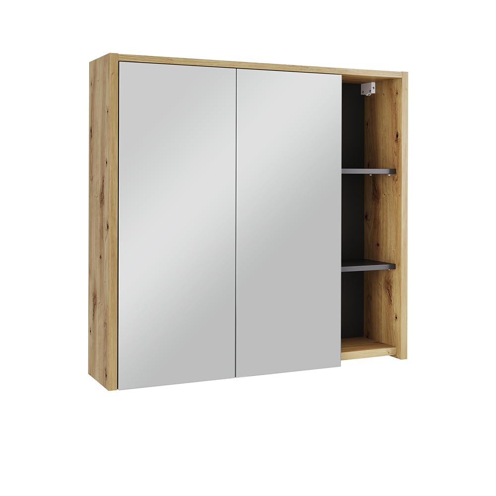 Vicco Badspiegelschrank Viola, Artisan/Grau, 80 x 75 cm mit offenen Regalen