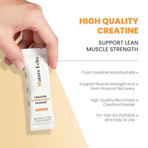 Image of Creatine Monohydrate Micronized Powder 10 Single-Serve Packs 5g | Clean, Unflavored 5000mg Creatine Travel Packs for Men & Women to Muscle Growth, Vegan, Gluten-free, no Sugar