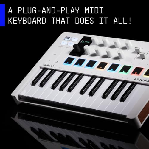 arturia minilab 3 - universal midi controller for music production with all-in-one software package - 25 keys 8 multi-color pads - white