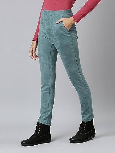 Image of GO COLORS Women Solid Mid Rise Suede Treggings