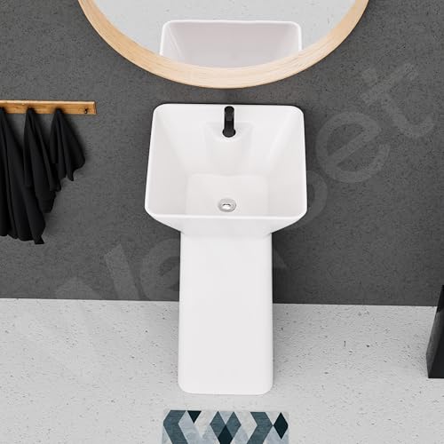 Image of Well Set Luxury Ceramic One Piece Pedestal Wash Basin | Premium Square Stand Wash Basin for Home Office Hotel | SQURE WHITE