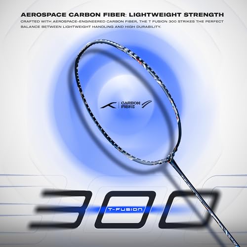 Image of Hundred T-Fusion 300 Unstrung Badminton Racket with Full Cover | 83 Grams | Maximum Tension ≤32 to 34 lbs (Navy)