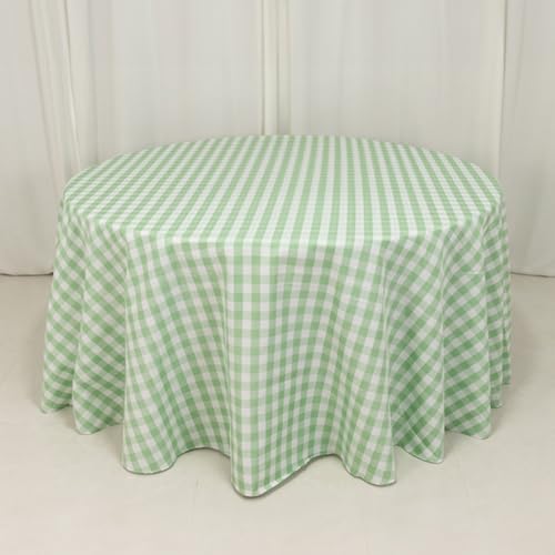 Efavormart White Sage Green Seamless Buffalo Plaid Round Tablecloth, Checkered Gingham Polyester Tablecloth 120